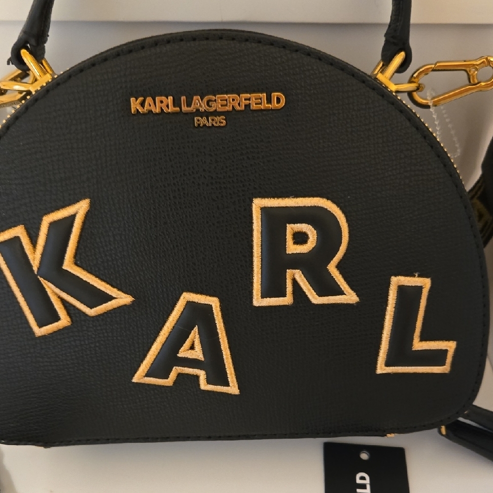 Karl Lagerfeld Black Crossbody Bag with Gold Accents Nwt - Picture 3 of 4